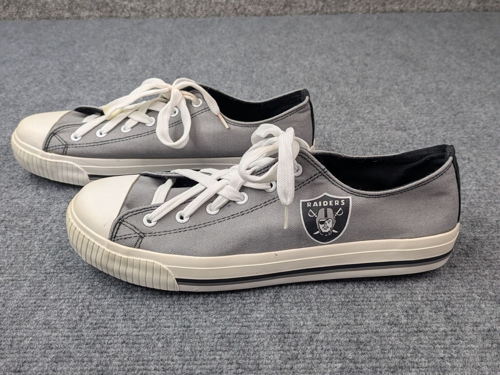 Las Vegas Raiders Shoes Mens 10 Gray NFL Football FOCO Canvas Low Top Sneakers